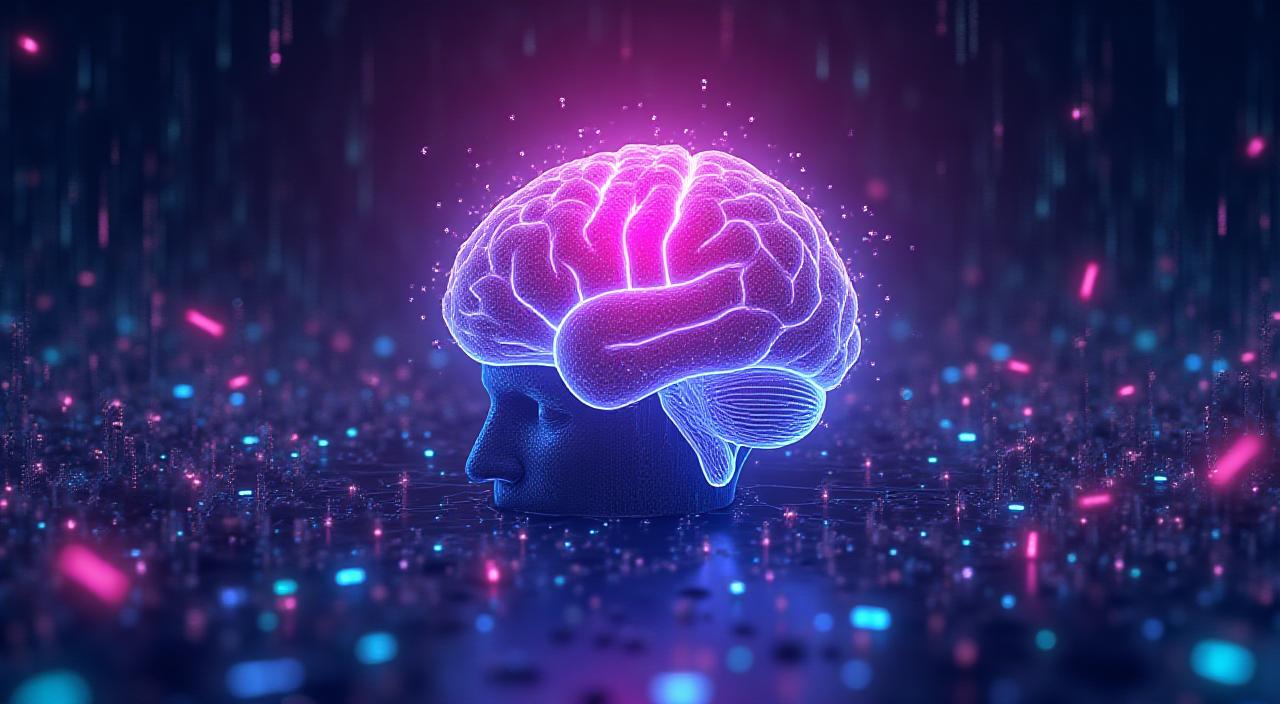 デジタルノードと接続された脳の抽象的な3Dイラスト